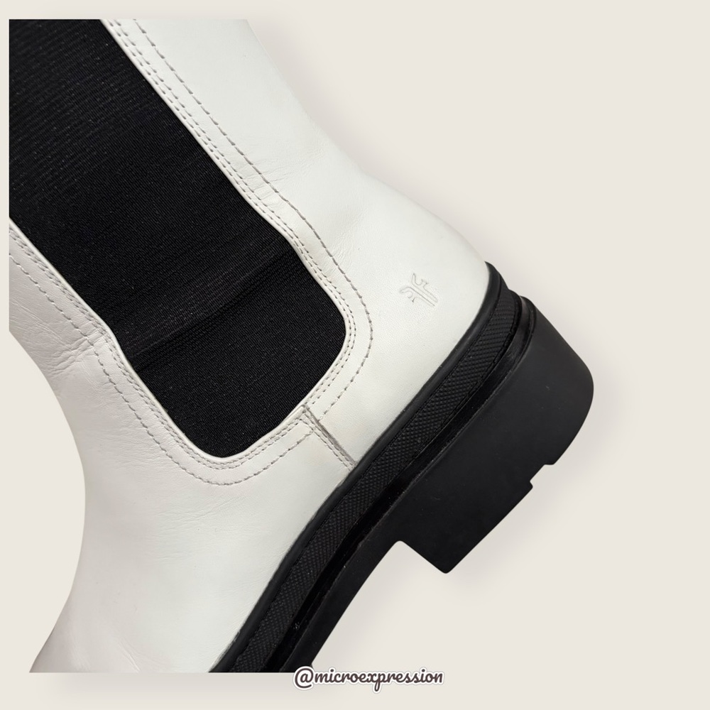 $499 Frye Chloe White Real Leather Black Retro Comfy Elastic Pull On Ankle Boot - Picture 12 of 16